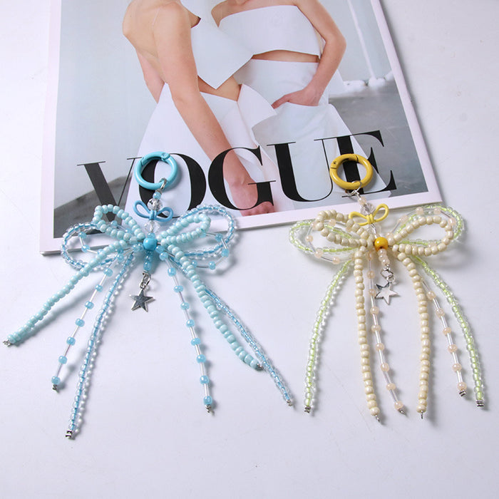 Wholesale Luminous Bead Alloy Bow Beaded Keychain Mobile Phone Chain