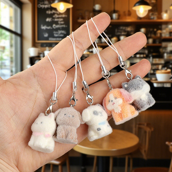 Wholesale 3D Flocked Resin Dog Pendant Mini Doll Phone Charm DIY Keychain