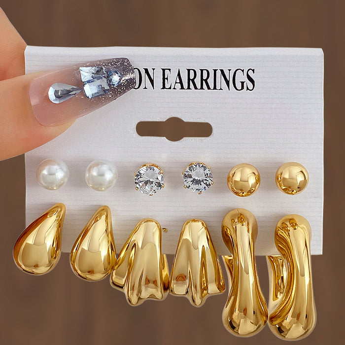 Wholesale 6-Pair Creative Gold Teardrop Earring Set