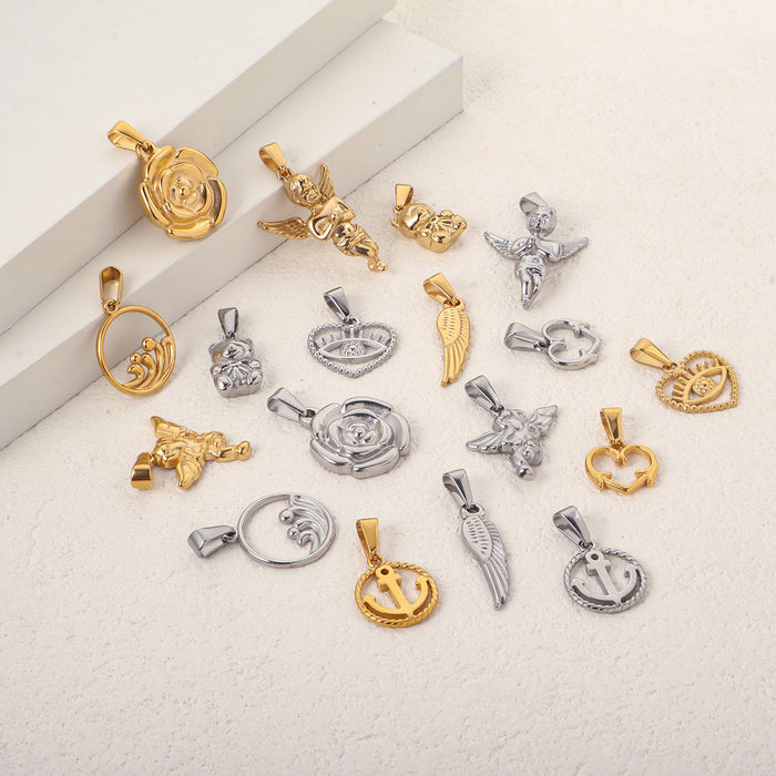 Wholesale 6pcs/set Love Angel Bear Stainless Steel Plated 24K  Pendant Accessories