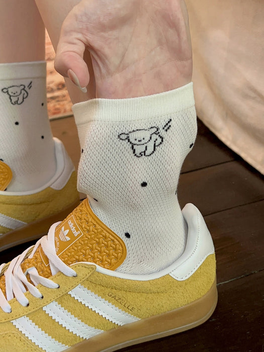 Wholesale White socks, mid length socks, pure cotton, cute mesh, breathable, stacked long socks