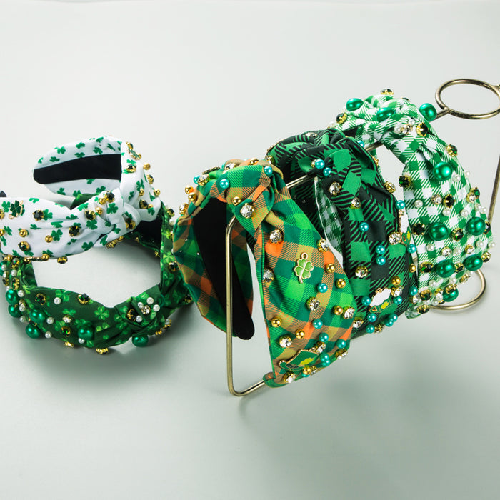 Wholesale St.  Patrick' s Day vintage classic green headband with rhinestones