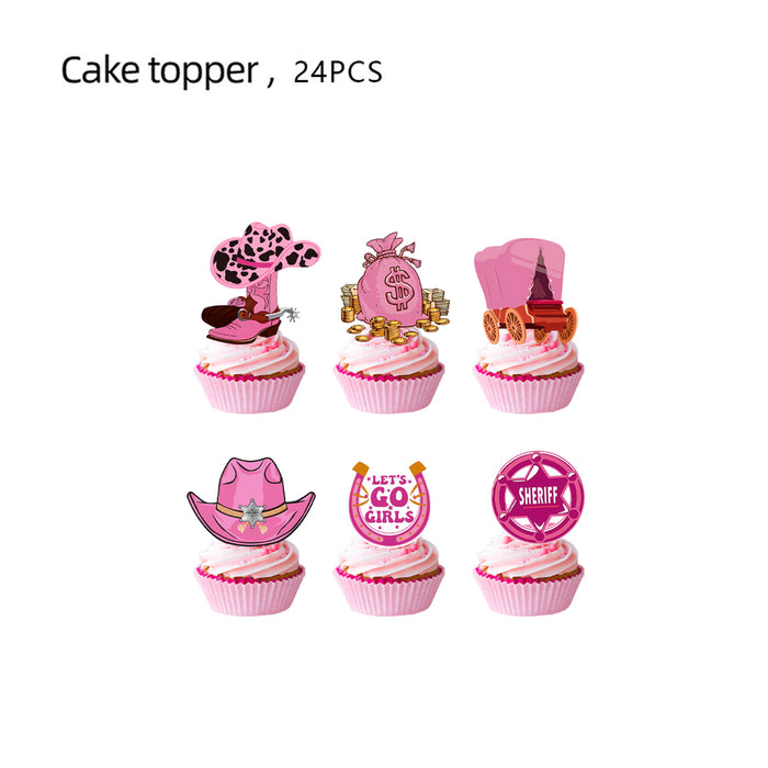 Wholesale Western Cowgirl Theme Birthday Party Decoration Paper Tray Paper Cup Tablecloth Disposable Tableware suit