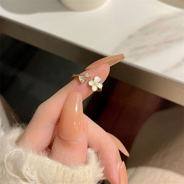 Wholesale Temperament Flower Ring Pearl Zircon Versatile Opening Adjustable Finger Ring