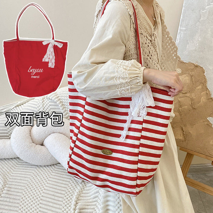 Wholesale Striped canvas bag tote casual bag shoulder tote bag shopping bag