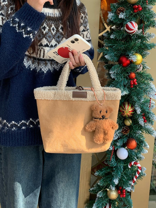 Wholesale Plush,  retro-style,  cute double-sided faux lamb wool handbag