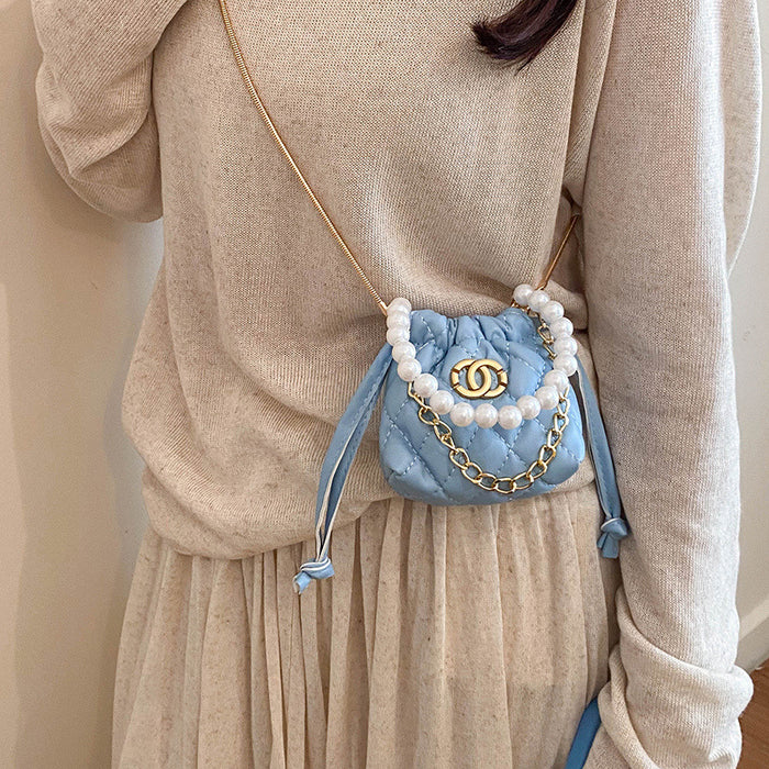Wholesale Chic Small Pu Bucket Bag with Pearl Chain for Everyday Wear