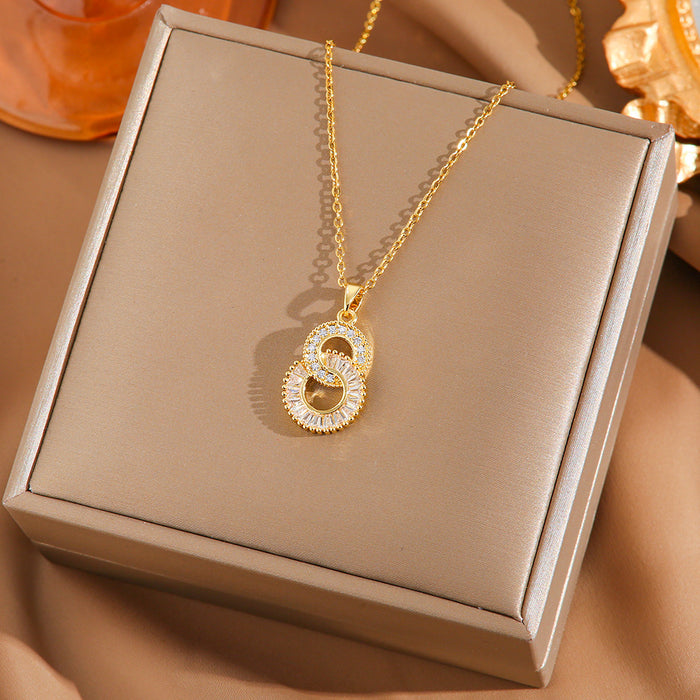 Wholesale Light luxury double ring necklace, personalized, fashionable, versatile, inlaid with zircon pendant and accessories