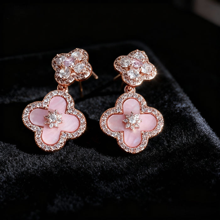 Wholesale Pink Shell Four-Leaf Earrings Silver Needles