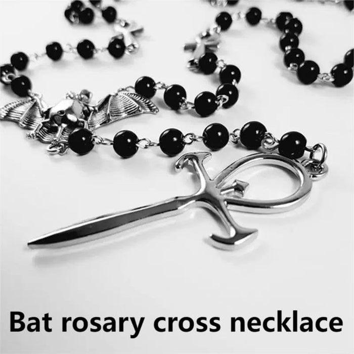Wholesale Gothic Vampire Bat Cross Necklace  Jewelry Accessory Pearl Chain Zinc Alloy Boutique Resale Gift