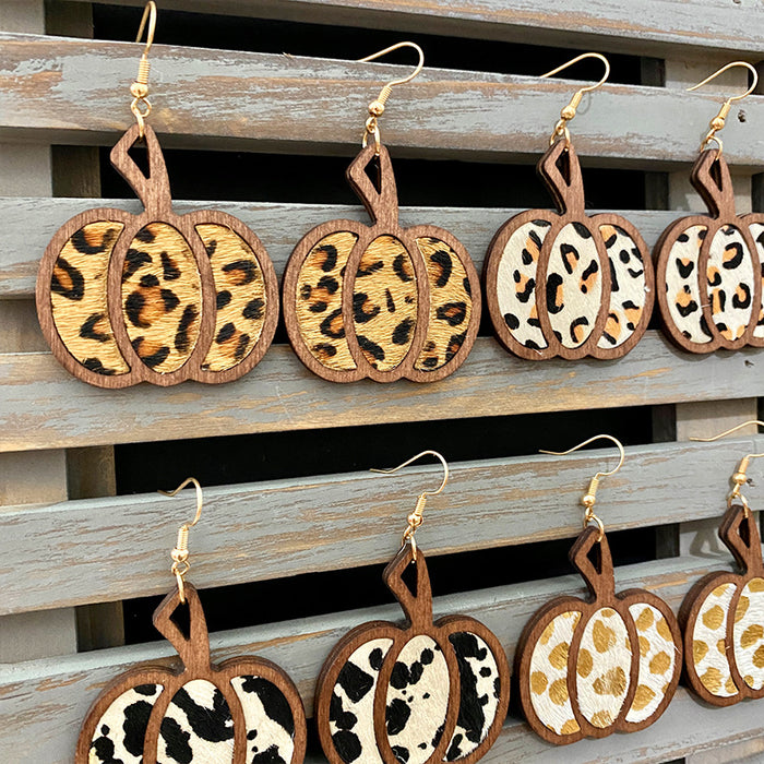 Wholesale  Pumpkin Genuine Leather Earrings Classic Leopard Inlay Hollow Autumn Earrings