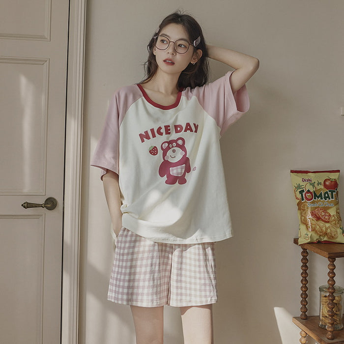 Wholesale Cotton pajamas, short sleeved shorts, cartoon casual, comfortable, cool, and can be worn as cute home clothes