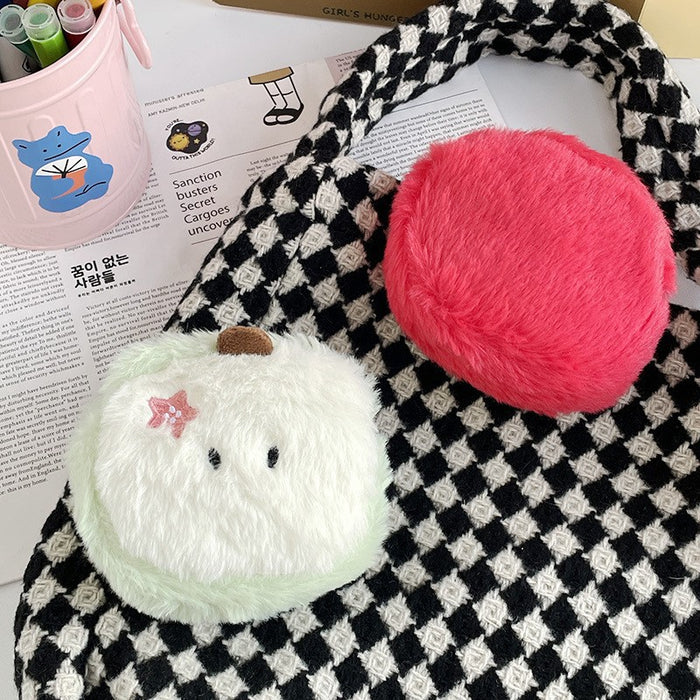 Wholesale Cute plush apple coin purse lipstick data line cartoon apple key chain pendant for friends gift