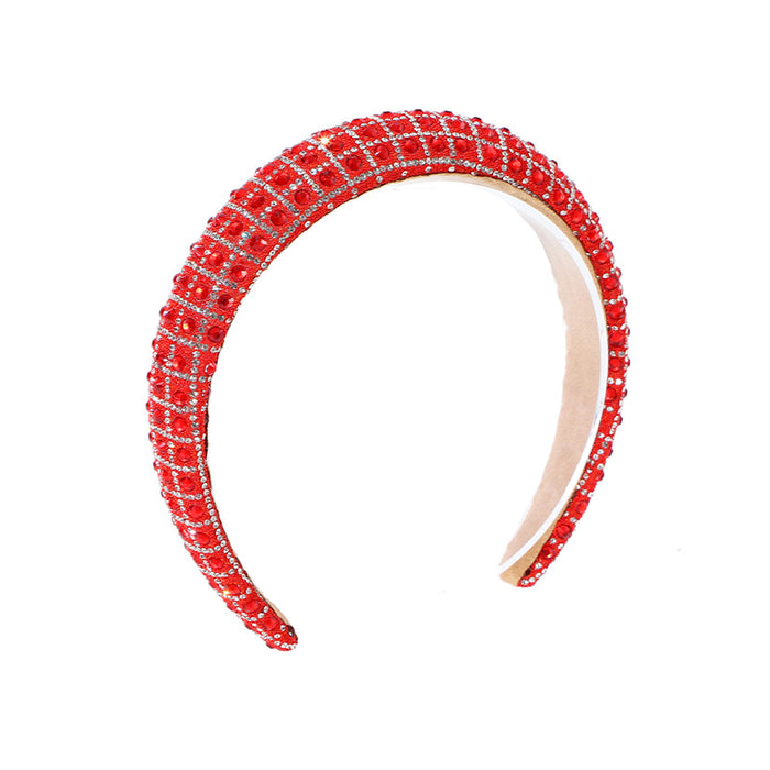 Wholesale New all-inclusive solid color plaid rhinestone headband full of diamonds simple and versatile temperament sponge headband hair pressing headdress