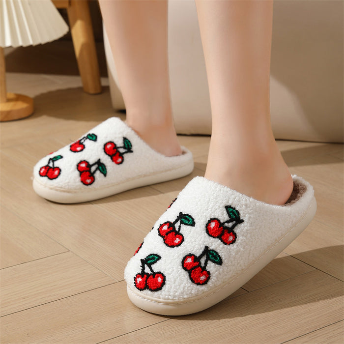 Wholesale Winter cherry cotton slippers women home indoor non-slip warm slippers autumn and winter home