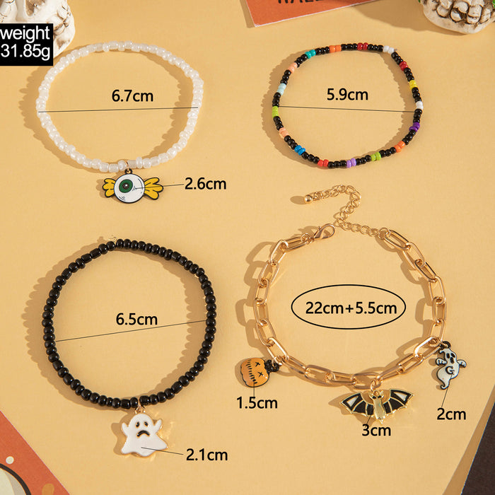 Wholesale Halloween Dark  Skull Ghost Pumpkin 5-Piece Anklet Set Plastic Resin Beaded Fashion Accessory MOQ≥2