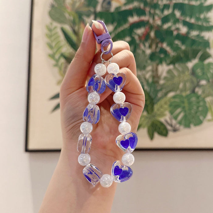 Wholesale Handmade bead bracelet keychain pendant acrylic heart car keychain pendant accessories