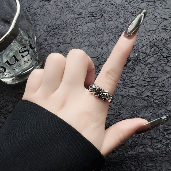 Wholesale Retro Purple Zirconia White Zirconia Ring Personalized Ring Open Zirconia Ring High End Feeling Ring