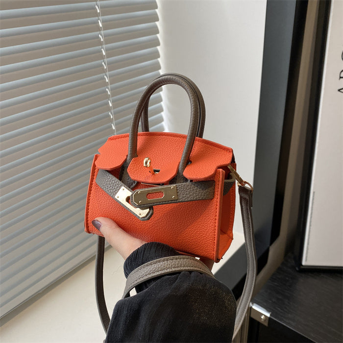 Wholesale New fashionable lychee patterned mini Kelly bag for girls, contrasting color crossbody bag