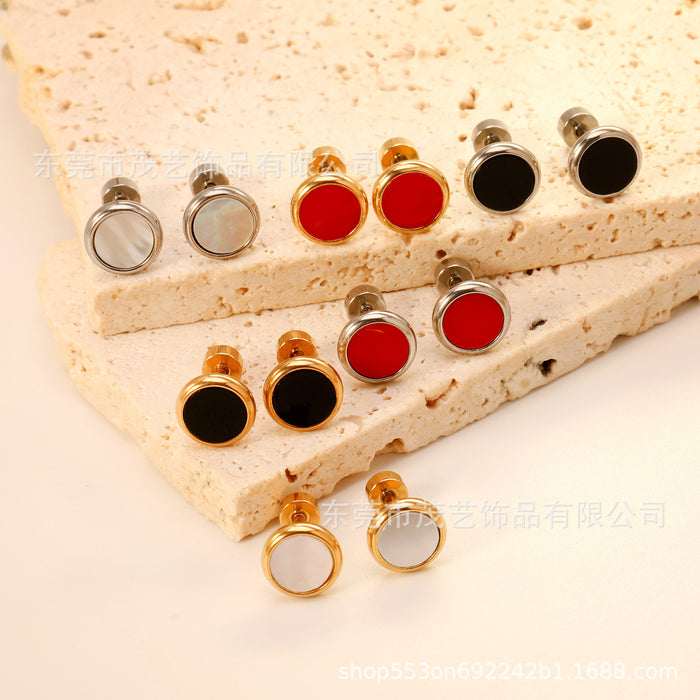 Wholesale Fashionable and minimalist car cup round shell screw plug earrings, fashionable and versatile stainless steel ear accessories