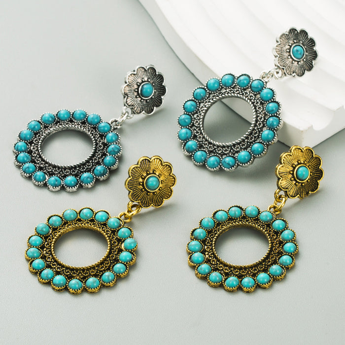 Wholesale Retro Bohemian ethnic style elegant silver needle earrings