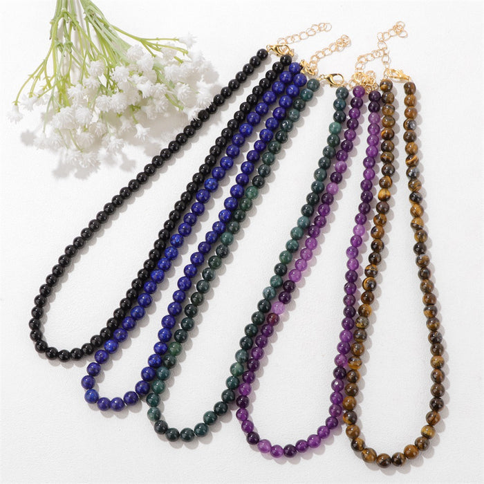 Wholesale 6mm stone bead necklace packaged with an adjustable clasp suitable as a collarbone necklace