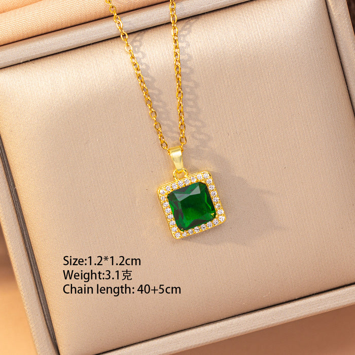 Wholesale Geometric Copper Inlaid Zircon Pendant Necklace Gold Plated Titanium Steel Layering Jewelry MOQ≥2