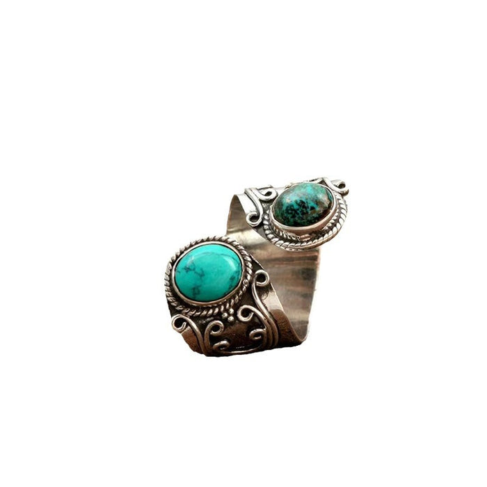 Wholesale New retro turquoise ring with exaggerated personality, flower ring, fashionable and versatile opening ring