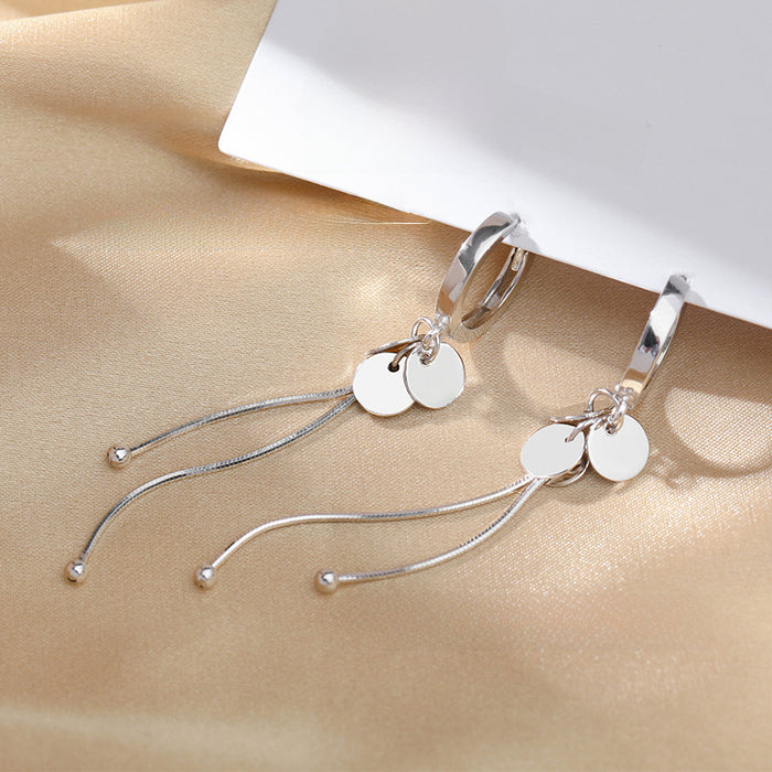 Wholesale Sterling silver round tassel earrings with versatile and fashionable style, long earrings with a stylish and high-end feel, cold and cool earrings