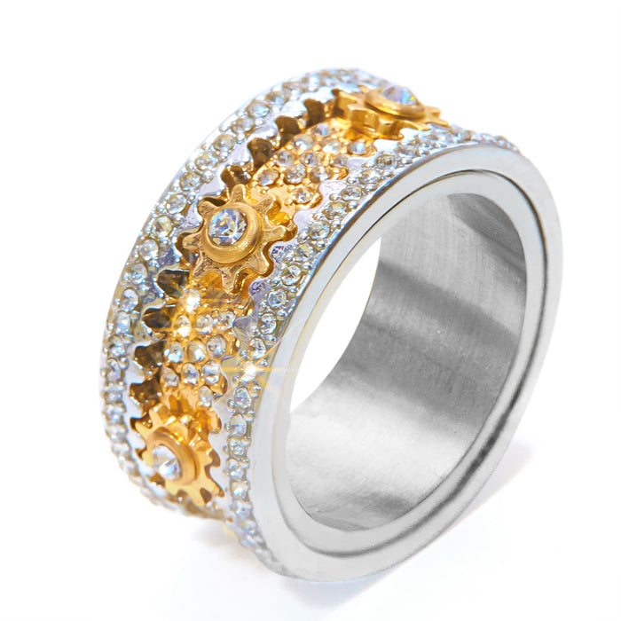 Wholesale gear rotating diamond ring fashion  rotating color diamond ring