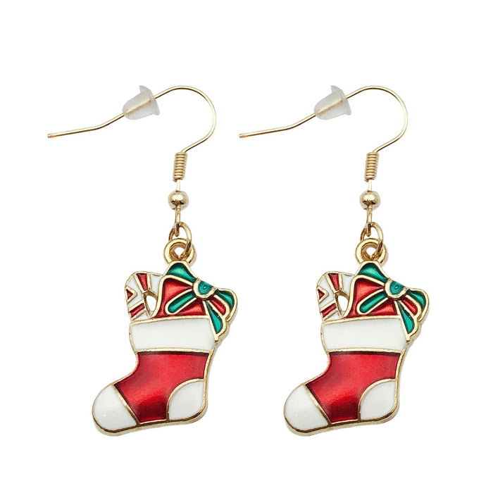 Wholesale Christmas Gift Socks Pendant Alloy Earrings JDC-ES-Oulu003