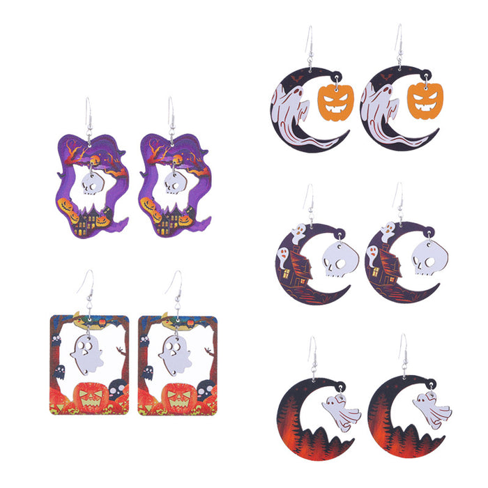Wholesale  Wooden Earrings Ghost Pumpkin Castle Fun Holiday Earrings