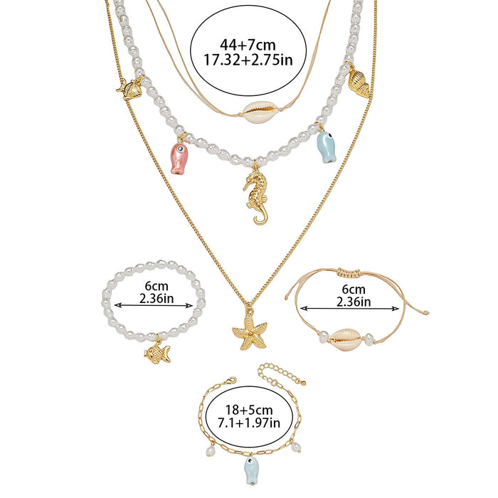 Wholesale Starfish Shell Fish Multi layer Necklace Women's Pendant Necklace Bracelet Necklace Set