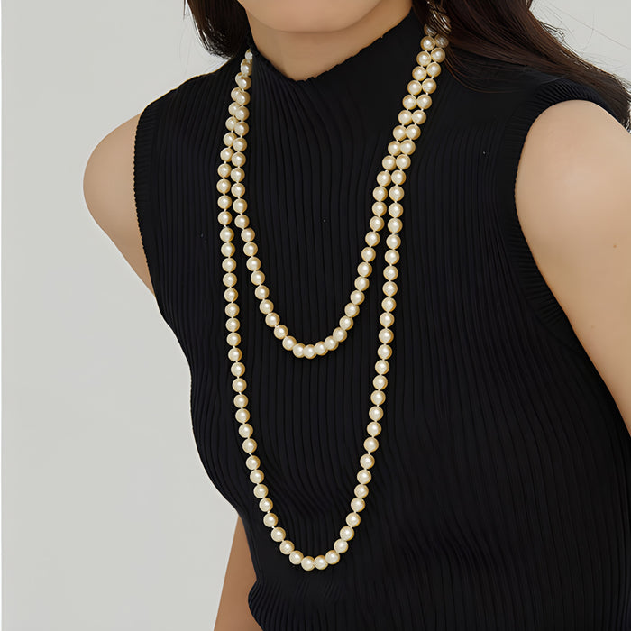 Wholesale Retro pearl necklace for female actress with elegant temperament, small fragrance style, double-layer collarbone chain, versatile long sweater chain