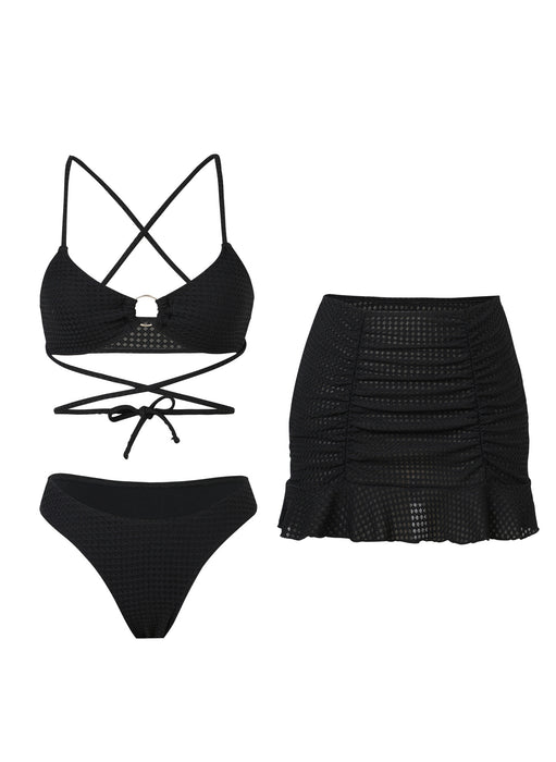 Wholesale Split bikini swimsuit three piece set sexy lace up