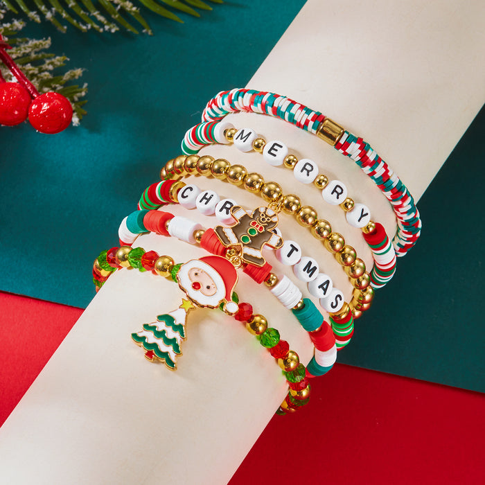 Wholesale Christmas all-match bracelet Christmas tree love soft clay colorful beaded bracelet multi-layer stacking set