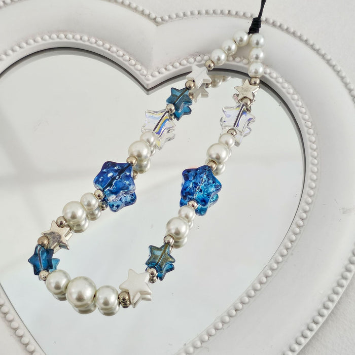 Wholesale Blue Pearl Star Mobile Phone Chain Popular Beaded Mobile Phone Chain Hanging Chain
