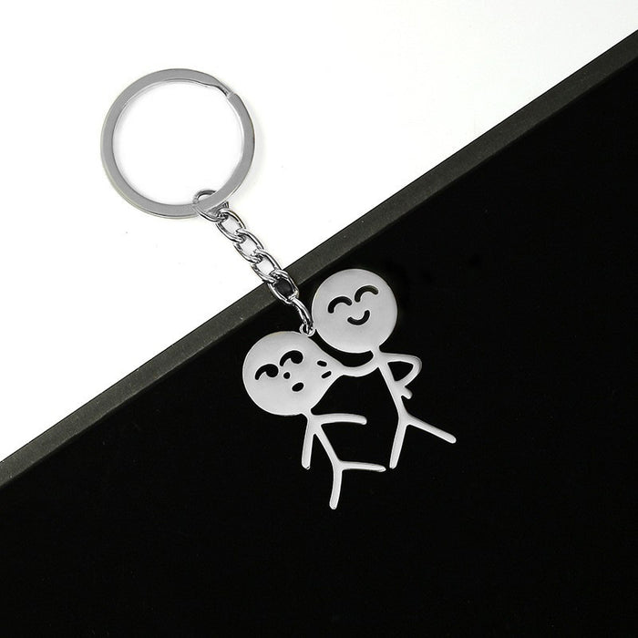 Wholesale Stainless Steel Graffiti Villain Shape Couple Keychain JDC-KC-Aohong004