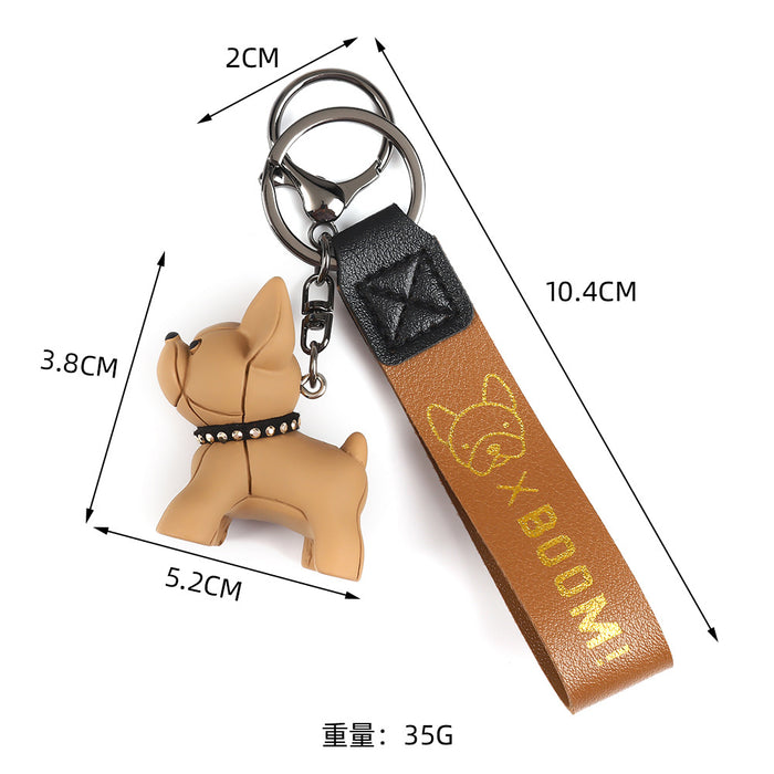 Wholesale Bronzing BOOM Dog Keychain Cute Doll Keychain Leather Wristband Cartoon Puppy Car Keychain Pendant