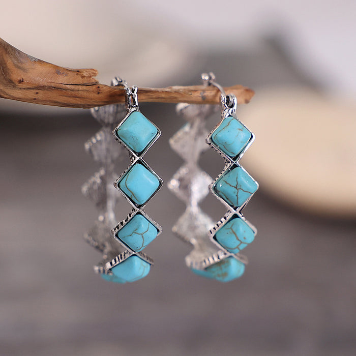 Wholesale Exaggerated diamond shaped turquoise U-shaped earrings with turquoise earrings