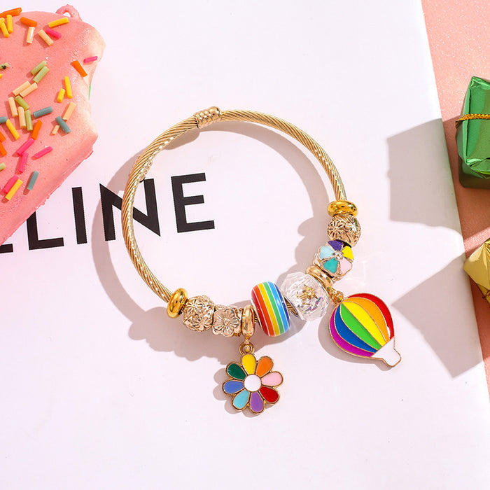 Wholesale Colorful stainless steel Rainbow Series love balloon Charms Bracelet