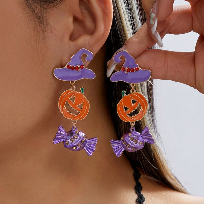 Wholesale Pumpkin Witch Hat Candy Bat Mixed Earrings Fashion Accessory Gift