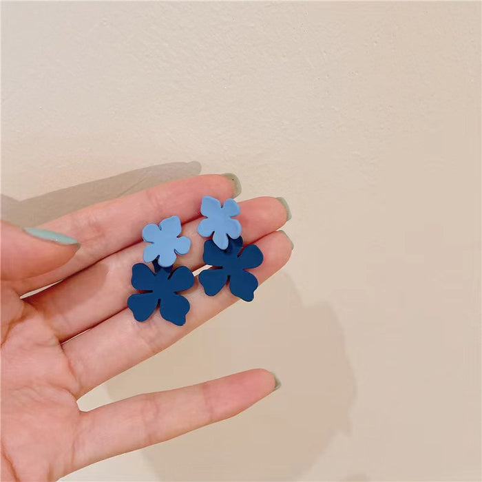 Wholesale Blue Alloy Petal Earrings JDC-ES-TongS007