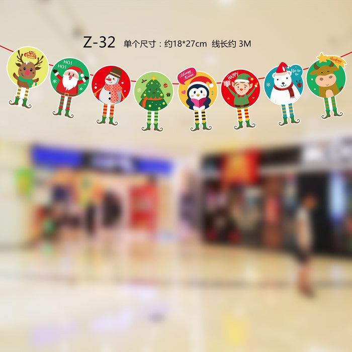 Wholesale Christmas Decorations Christmas Pull Flag Hanging Flag Holiday Banner Party Decoration Paper Cartoon Christmas Pull Flower String Flag