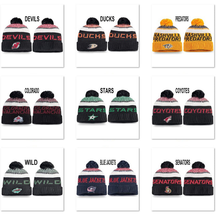 Wholesale Hat wool knit hat embroidery Hockey League hat sports letter flanging warm round hat