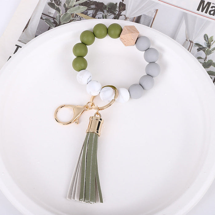 Wholesale Tassel Wood Beads Silicone Keychains JDC-KC-QXue012