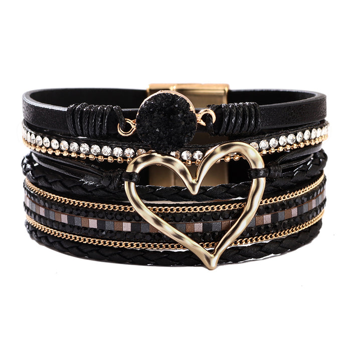 Wholesale New Bracelets for Women Bohemian Love Rhinestone Magnetic Bracelet PU Artificial Leather Soft Bracelet JDC-BT-QN001