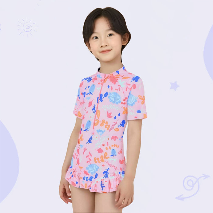 Wholesale Children's swimsuits, girls' cute floral one-piece swimsuits, children's high bounce comfortable quick drying swimsuits, girls' swimming