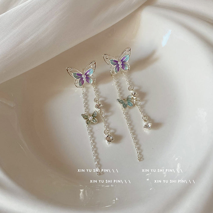 Wholesale Butterfly tassel earrings, light luxury temperament, long earrings, niche earrings