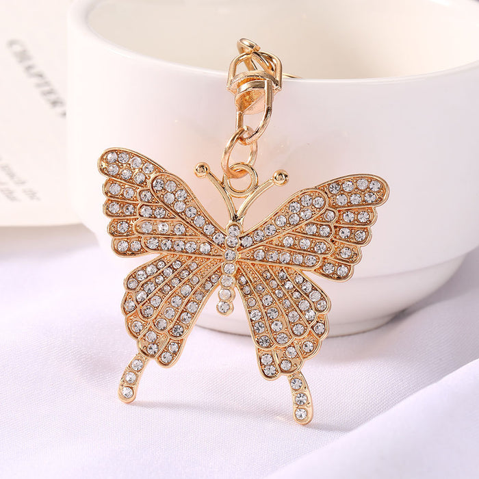 Wholesale Pink Rhinestone Butterfly Keychain Zinc Alloy Fashion Accessory MOQ≥2